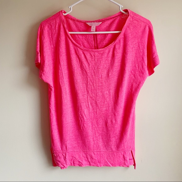 Lilly Pulitzer Pink Mikela Linen Tee T-shirt - Picture 2 of 6